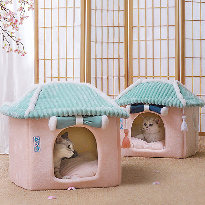 ペット ハウス 猫犬ベッド 猫犬小屋 かわいい ロールスクリーン ペットベッド 簡単組立 洗える ペットハウス クッション 保温防寒