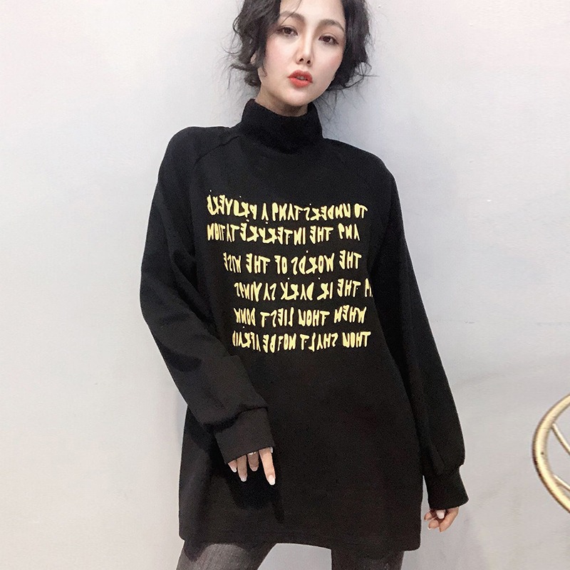 ハイネック 長袖 Tシャツ ロンT ロゴ スタンドネック K-POP HIPOHOP ダンス 衣装 原宿系 ストリート レディース 韓国 6T-742