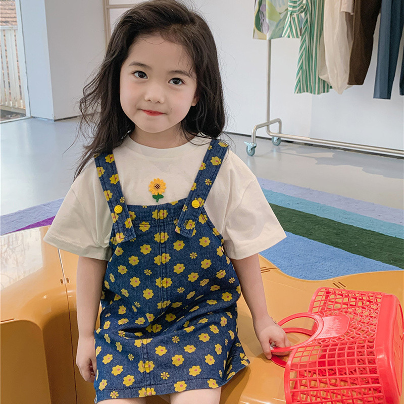 子供服 い チェック ワンピースデイジー柄 韓国子供服サロペットスカート女の子 キッズ 普段着 入学式2022 可愛い 春夏 新作。可愛い