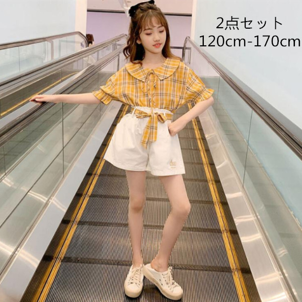 韓国子供服 セットアップ 女の子 夏服 おしゃれ 。 ショートパンツ 半袖 2点セット 可愛い カジュアル 上下セット シャツ キッズ 女児 通学着 ガールズ