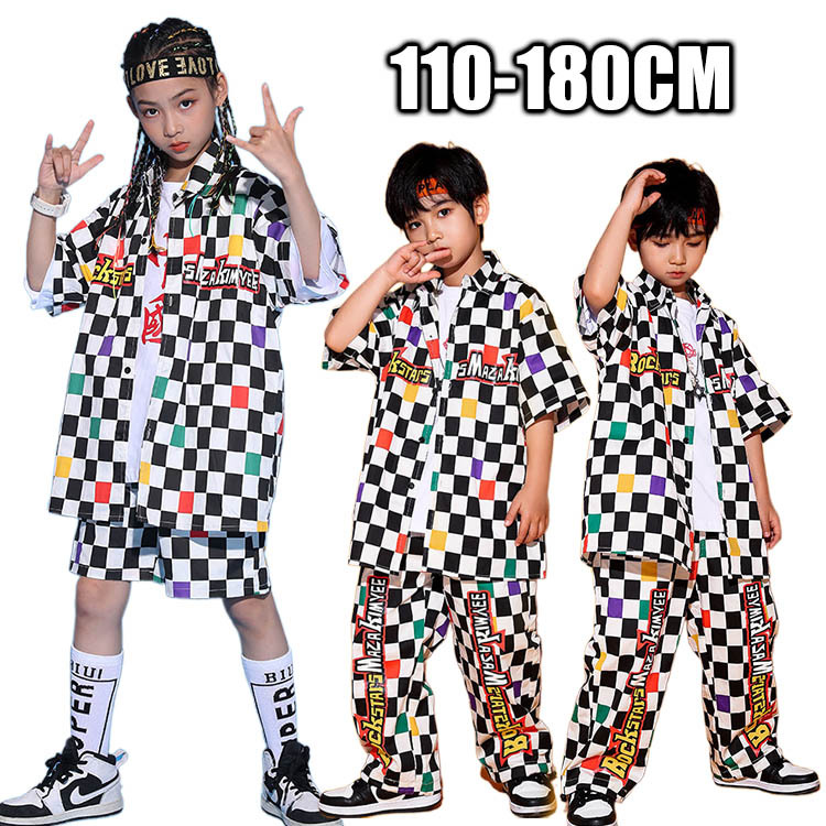 キッズ ダンス衣装 ヒップホップ シャツ パンツ セットアップ 舞台服 演出服 シャツ 。 新作 男女兼用 HIPHOP 子供 応援団 ジャズダンス ダンスパンツ