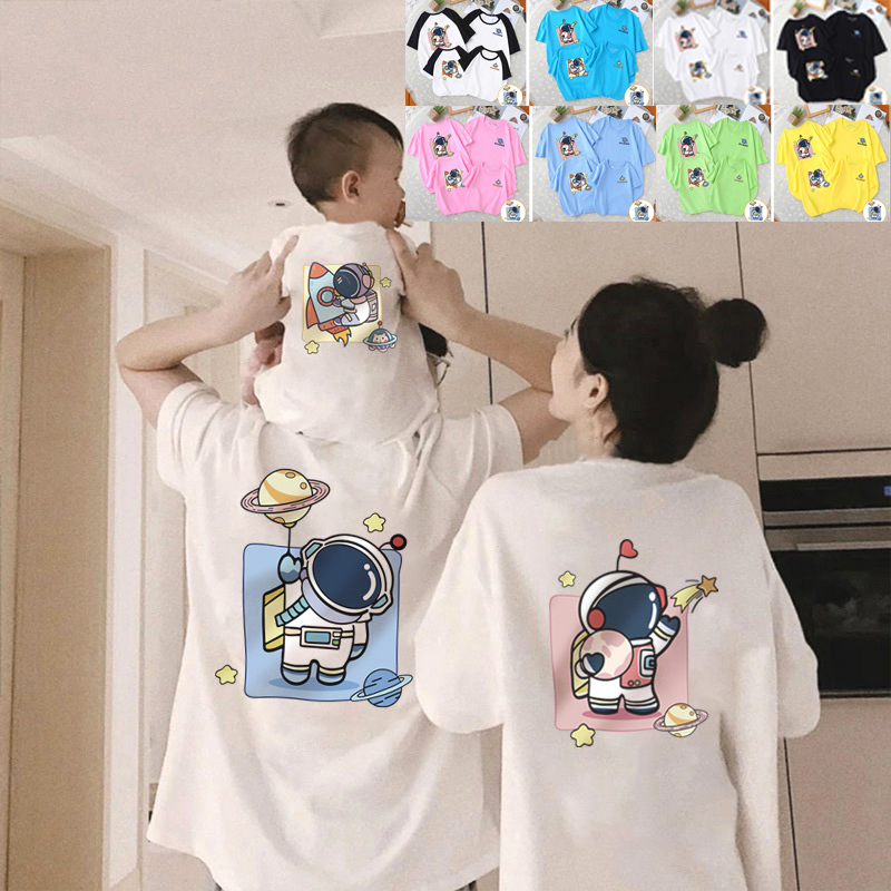 子供服 親子服 Tシャツ 飛行士 親子コーデ かわいい半袖Tシャツ家族Ｔシャツ 親子お揃い 親子ペアルック カップル 半袖ヘッドＴシャツ 家族お揃い