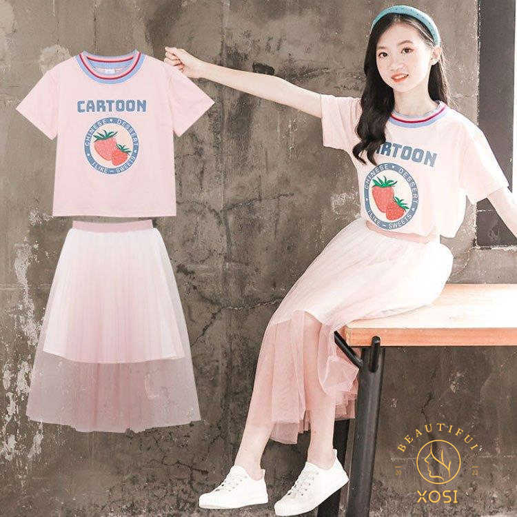 子供服 セットアップ キッズ 女の子 春夏 トップス 韓国子ども服 ブラウス Tシャツ ベビー服 可愛い ジュニア 半袖 スカート 新品 涼しいおしゃれ 薄手