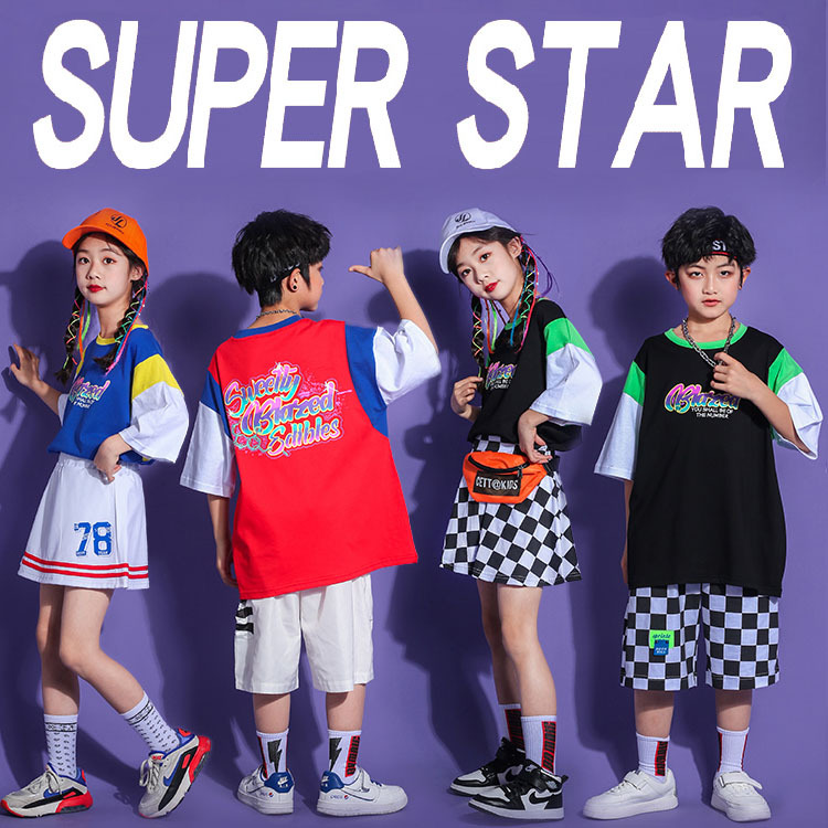 ダンス 衣装 キッズ 韓国 夏 ジャズダンス 上下 新作 。 ダンス衣装 パンツ 男子 HIPHOP ガールズ チアガール 2点セット応援団 シャツ おしゃれ スカート