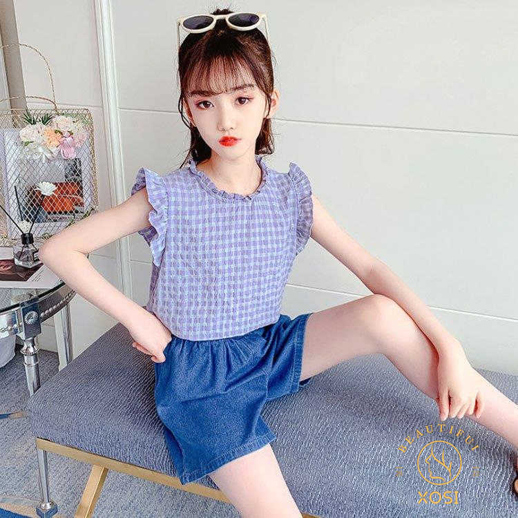 子供服 セットアップ キッズ 女の子 春夏 トップス 韓国子ども服 ブラウス 可愛い ベビー服薄手 ノースリーブ Tシャツ おしゃれ ショートパンツ ジュニア