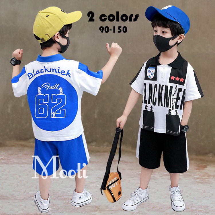 子供服２点セットアップ ジャージ キッズ 男の子 夏 プリント 五分丈パンツ スポーツ 2色 ベビー カジュアル Tシャツ 可愛い おしゃれ 半袖 ポロシャツ ジュニア