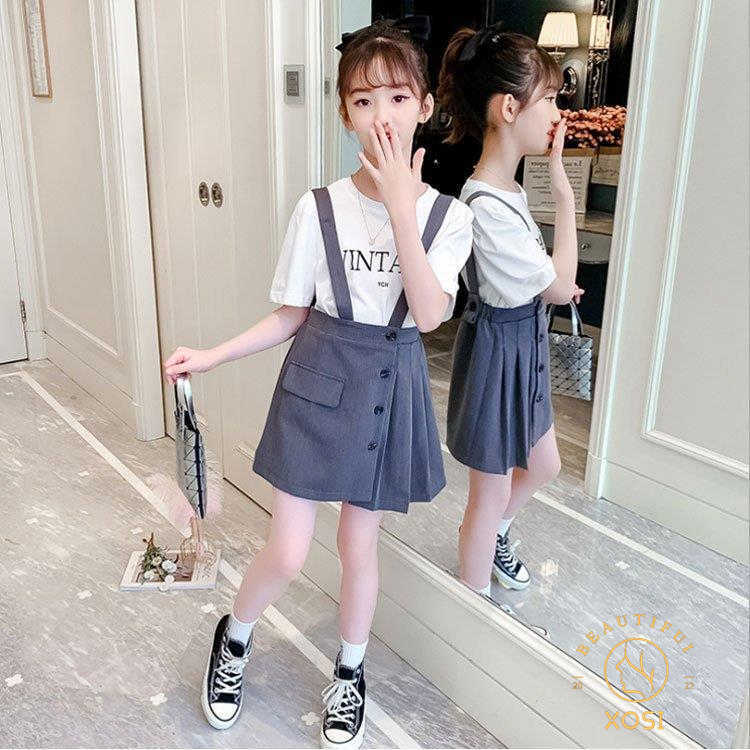 子供服 セットアップ キッズ 女の子 春夏 トップス サロペット スカート Tシャツ ロング丈 可愛い 韓国子ども服 ジュニア 新作 ベビー服おしゃれ ブラウス 半袖