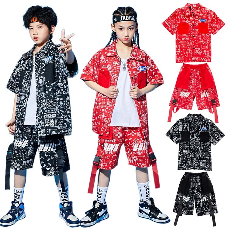 キッズダンス衣装 2点セット 子供服 ヒップホップ キッズ ダンス ロックダンス K-POP 男の子 衣装 ガールズ HIPHOP シャツ ヒップホップ 男女兼用 パンツ JAZZ