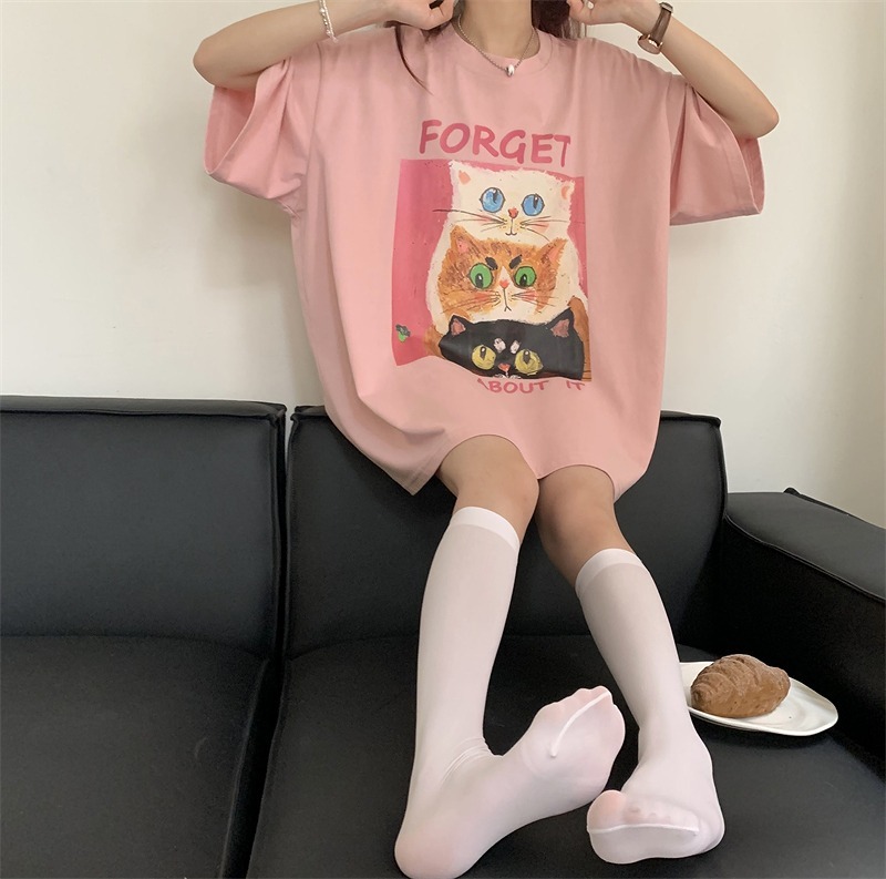 猫 キャット 半袖 Tシャツ 韓国 ストリート 衣装 レディース ダンス K-POP 6T-301 HIPHOP オルチャン 原宿系 Y2K オーバーサイズ