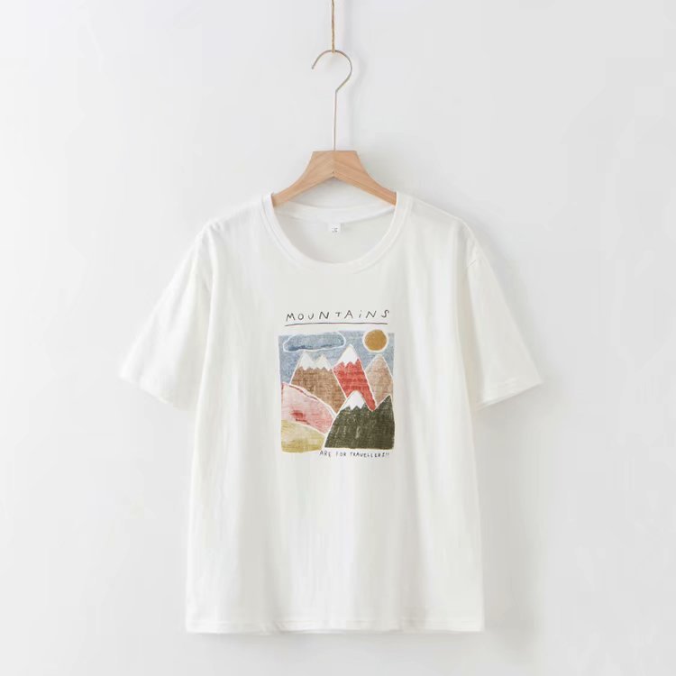 Tシャツ カットソー 山 イラスト 半袖 森ガール レディース