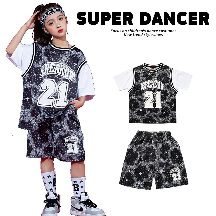 キッズダンス衣装 セットアップ ヒップホップ ファッション ダンス衣装 派手 パンツ キッズバスケットボール服 ペイズリー柄 ユニフォーム バスケタンク