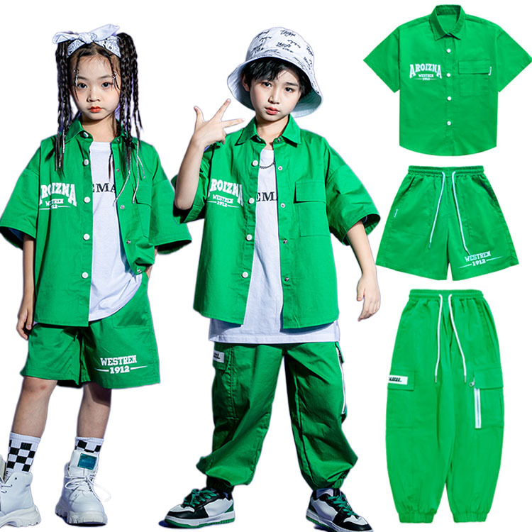 ダンス 衣装 キッズ ヒップホップ ジャケット カーゴパンツ 発表会 子供服 パンツ JAZZ 女の子 HIPHOP 新作。 シャツ 応援団 原宿系 半袖 韓国 レッスン