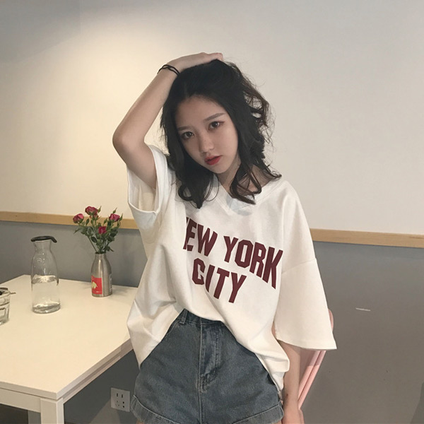 あり Tシャツ カレッジロゴ Vネック 半袖 プリント 大きいサイズ 服 ダンス コスチューム トップス ヒップホップ 衣装 韓国ファッション 個性的