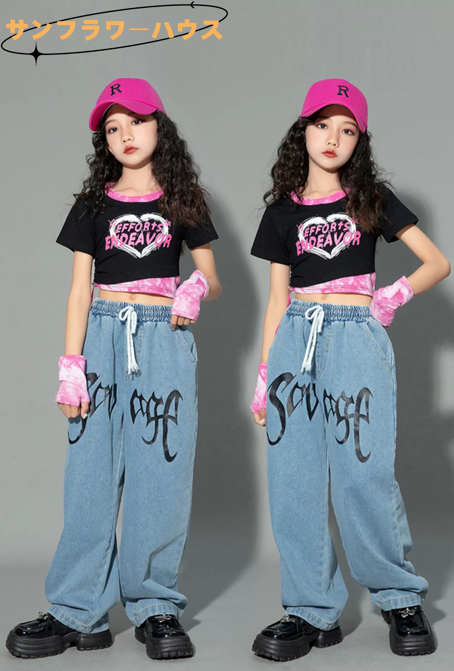 キッズ ダンス 衣装 チアガール ヒップホップ ヘソ出し ステージ 女の子 ダンスウェア 演出服 ジャッズ Tシャツ 黒Tシャツ キッズダンス衣装 JAZZ セットアップ