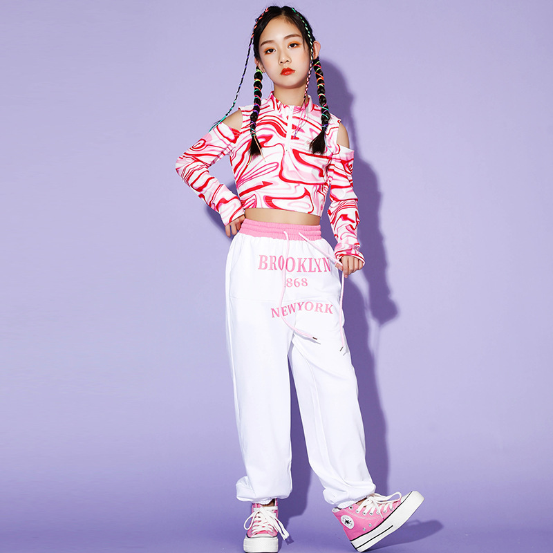 キッズダンス衣装 2点セット ヒップホップ へそ出し トップス K-POP ジャズ 子供服 ダンス衣装 応援団 女の子 ステージ衣装