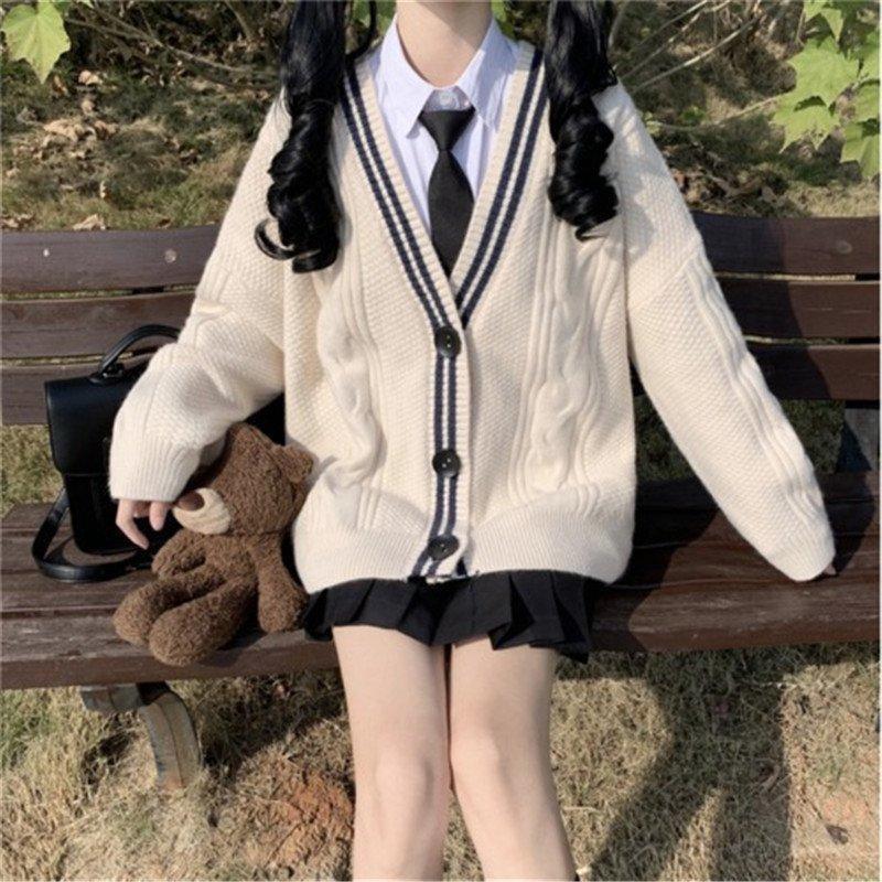 カーディガン スクールカーディガン ニットカーディガン Vネック トップス 長袖 JK制服 セーラー服 オールシーズン ニットセーター 前開き 學院風