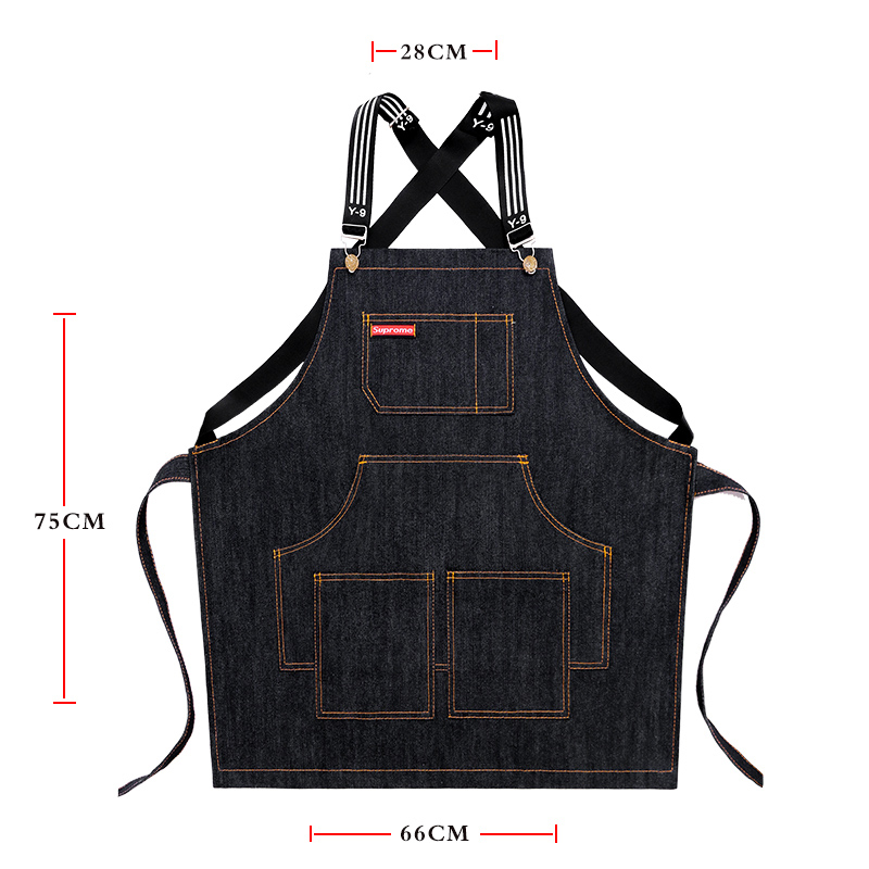 デニムエプロン エプロン 前掛け 胸当て 首掛け式 着脱簡単 フリーサイズ 調節可能 作業用 美容師 実用的 ファッション 料理教室