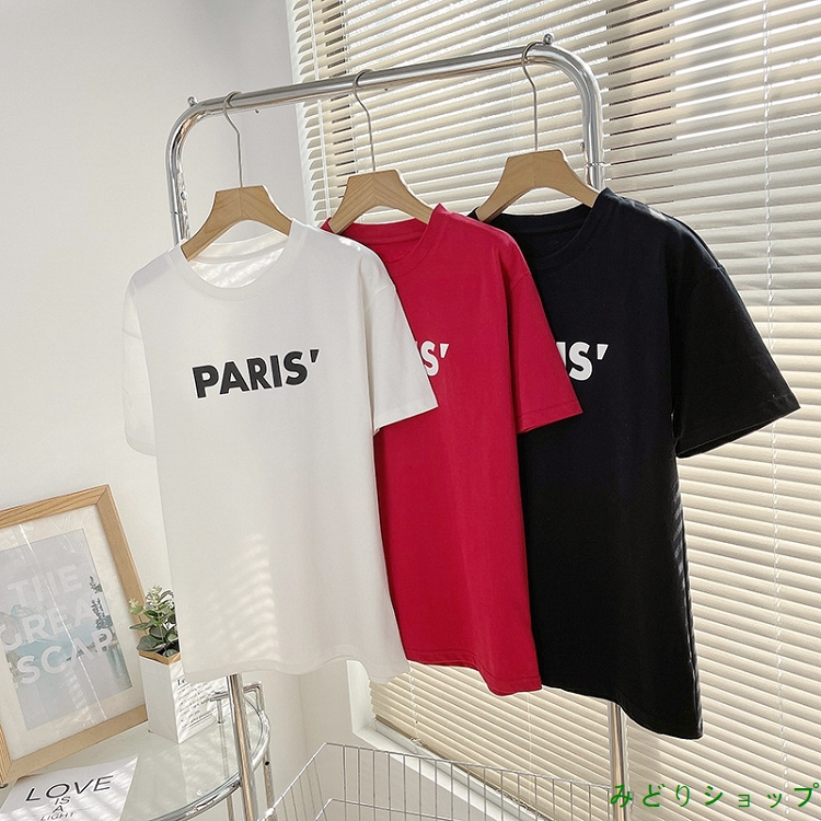 夏 英文字 プリント 半袖 Tシャツ カットソー クルーネック ファッション