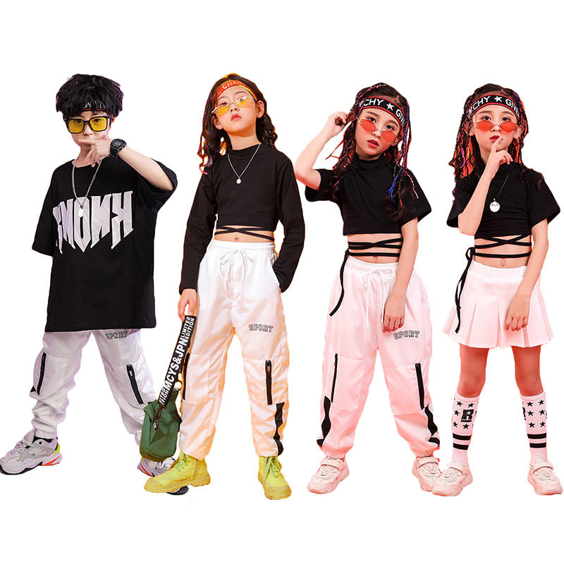 キッズ ダンス衣装 HIPHOP ヒップホップ シャツ 半袖 カーゴパンツ 子供 スカート ジュニア サルエルパンツ ステージ衣装 ダンスウエア ジャージ へそ出し