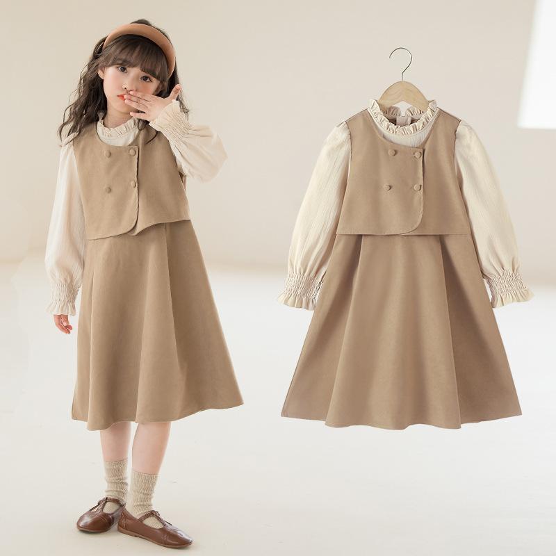 ドッキング長袖ワンピース 女の子 子供服 こども服 子ども服 キッズ 140 110 冬 冬 秋 160 150 130 フォーマルワンピース 普段着 120 秋 重ね着風 170CM 春