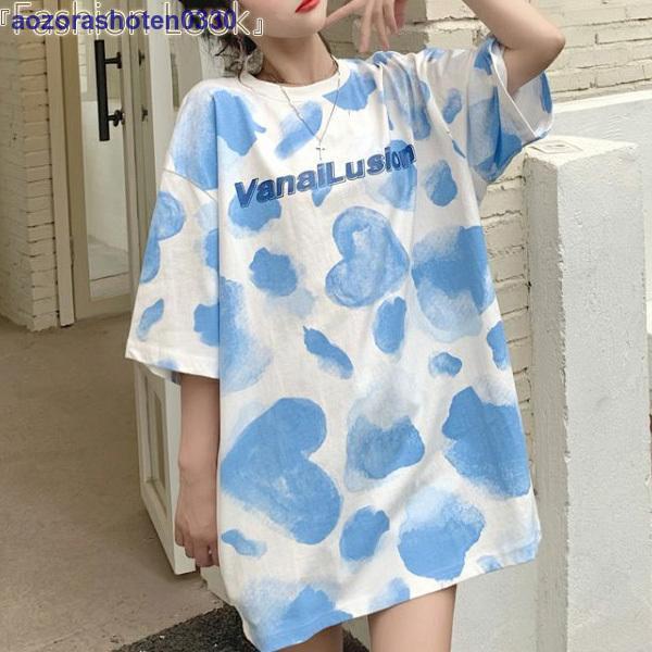 Tシャツ ゆるTシャツ レディース 五分袖Tシャツ ハート柄 ゆったり トップス