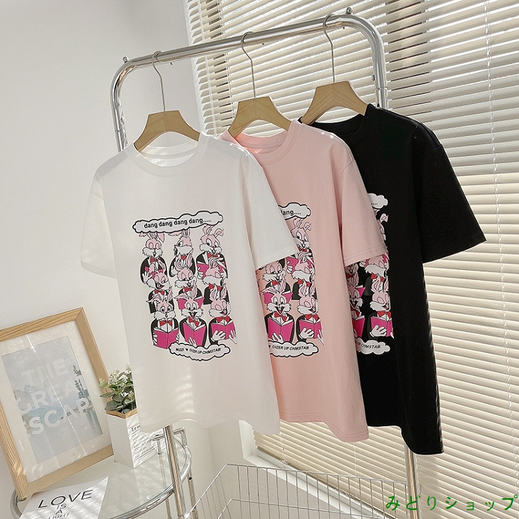 夏 うさぎさん イラスト 半袖 Tシャツ カットソー レディース