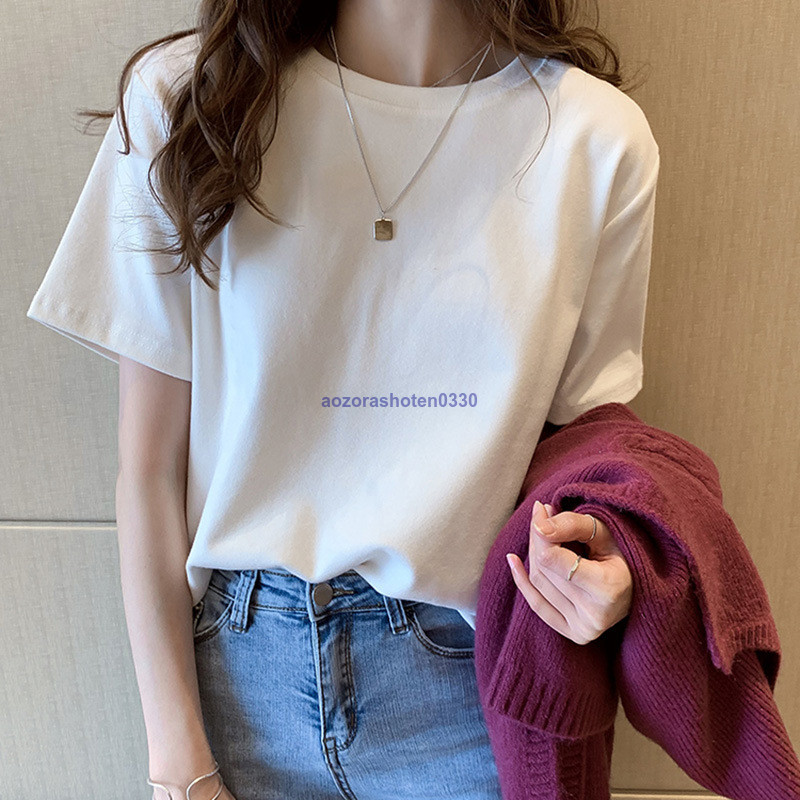 ニット Ｔシャツ 半袖Ｔシャツ レディース トップス 涼しい 通勤 ストライプ 丸首配色