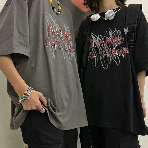 あり Tシャツ メッセージロゴ ロゴプリント ビッグシルエット グレー ダンス 韓国 トップス 衣装 半袖 ブラック レディース ヒップホップ