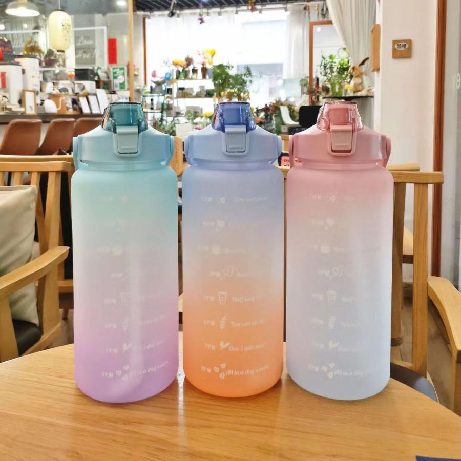 2000ML グラデーション 水筒 タイムマーカー付き 2リットル ウォーターボトル ストロー 軽量 おしゃれ大容量