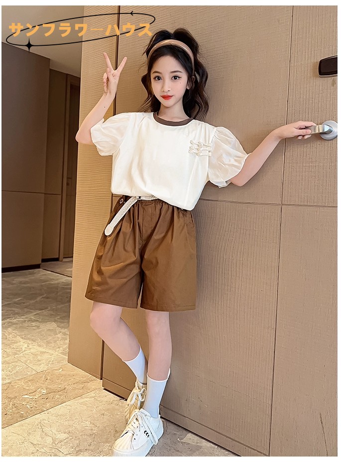 女の子 2点セット 上下セット 子供服 ガールズ 半袖 夏服 旅行 夏着 綿 キッズ服 ｔシャツ ショートパンツ