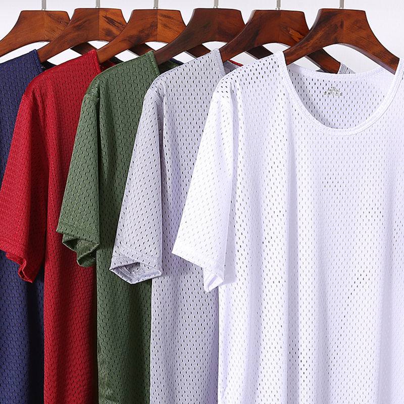 お取り寄せ商品 メンズ Tシャツ 半袖 長袖 M-4XL ひんやり メッシュ生地 トップス カジュアル スポーツ 速乾 Tシャツ 冷感 Uネック 伸縮性 6