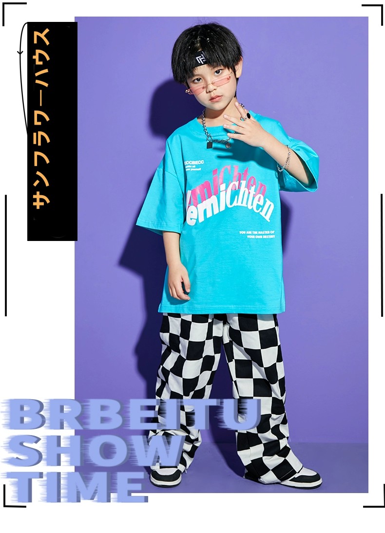 ダンスパンツ キッズ ダンス衣装 ヒップホップ キッズ セットアップ 女の子 チェック柄パンツ ロングパンツ Ｔシャツ 男の子