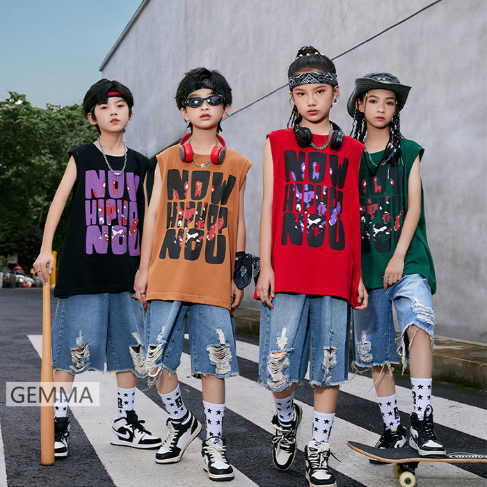 キッズダンス衣装 ｔシャツ 袖なし ベスト ヒップホップ デニムパンツ ジャズダンス 女の子 HIPHOP 男の子 ハーフパンツ K-POP