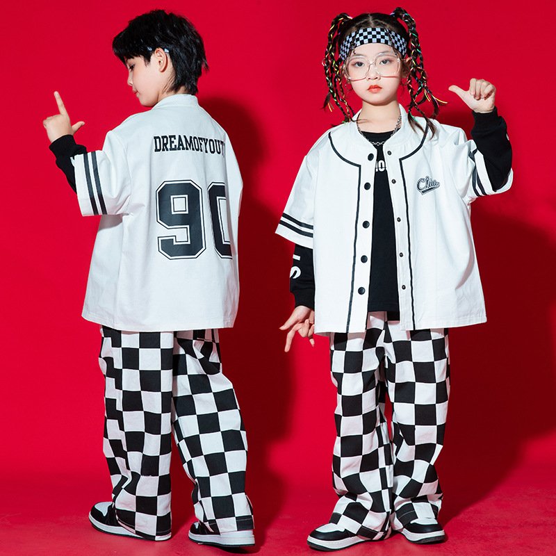 キッズダンス衣装 ヒップホップ HIPHOP ダンス衣装 トップス パンツ ジャズダンス 練習着 韓国 体操服 子供服 ステージ衣装 キッズ ダンスウェア チェック柄