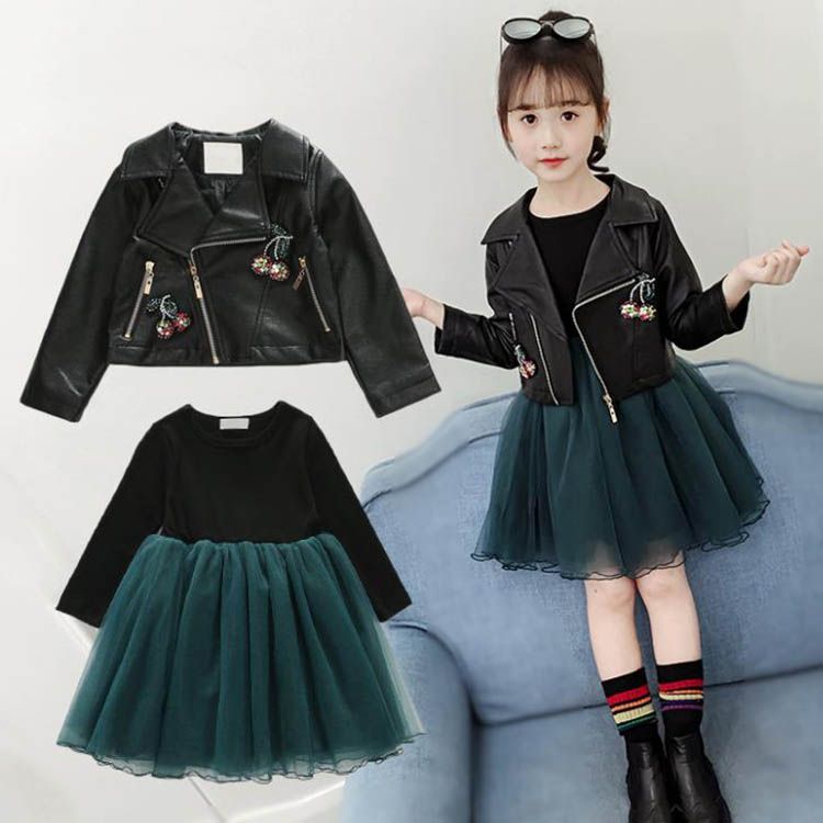 子供服 女の子 ジャケット 2点セット ショート丈 コート 長袖 ジャケット 可愛い おしゃれ 秋服 子ども服 コート ワンピース 春秋 アウター キッズ用