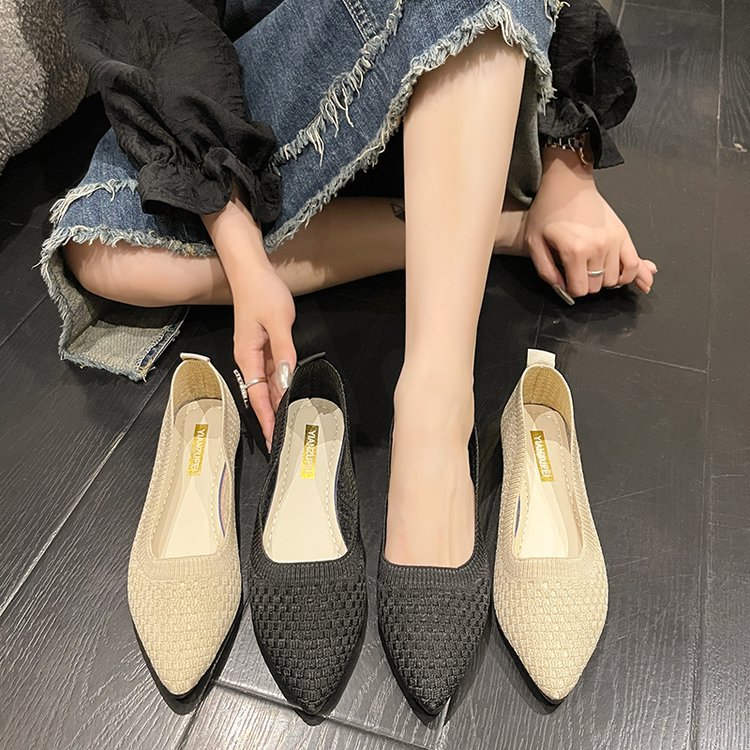 メッシュパンプス レディース ニットパンプス ローヒール ぺたんこ バブーシュタイプのフラットパンプス 編みサンダル オールシーズン 編みこみ 美脚