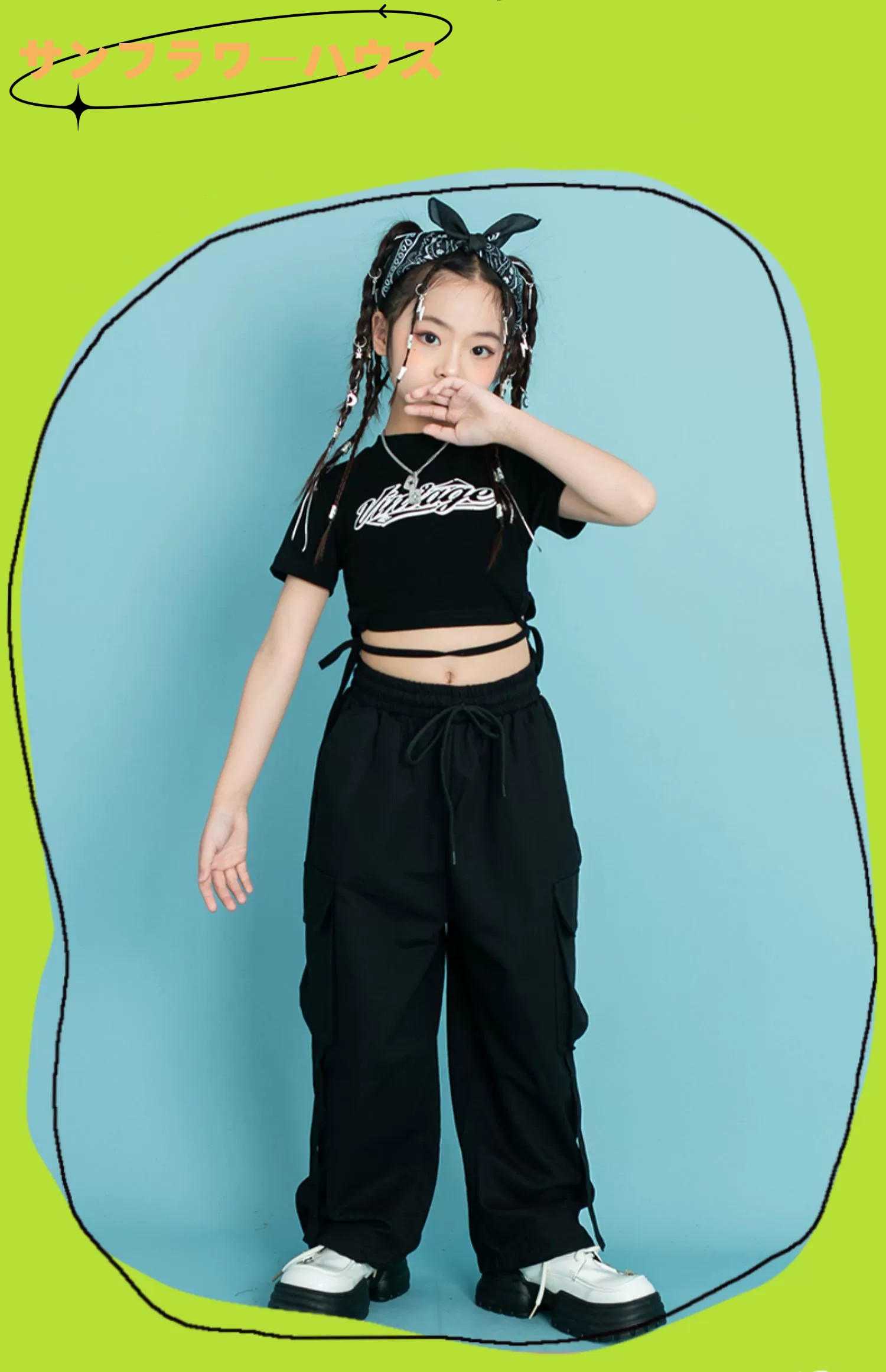 キッズ ダンス衣装 セットアップ カーゴパンツ へそ出し トップス 女の子 長ズボン 子供服 ダンス ガールズ 半袖 ジャズダンス 衣装女の子 ヒップホップ