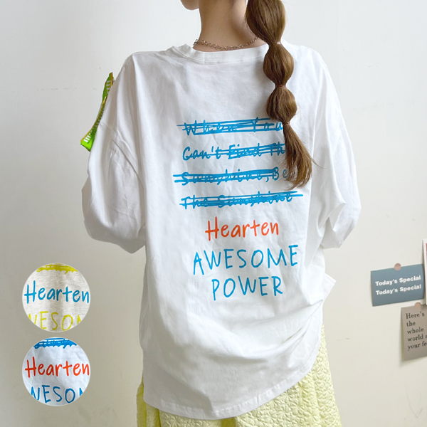 体型カバー ゆったりサイズ トップス ロゴ Tシャツ 長袖 カジュアル ファッション シンプル バックロゴビッグTシャツ 韓国 秋 かわいい レディース