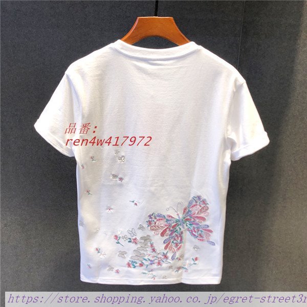 半袖Tシャツ 和柄刺繍 蝶 メンズ 刺繍 華鳥風月 Tシャツ 白 Tシャツ 白 カッコいい 薄手 リゾート 。 黒Tシャツ メンズ特攻服 サマー